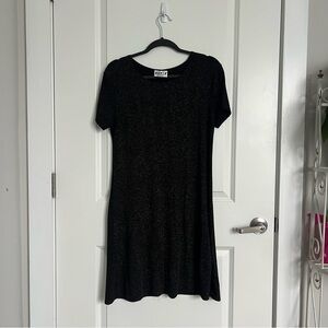 Vintage Black Dress with Gold Flecks | Short Sleeve | Size Large